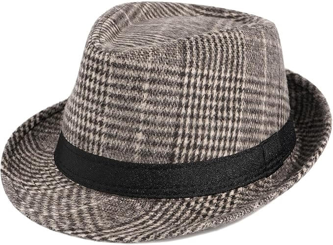 Men's Wool Felt Fedora Hats Stripe Short Brim 1920s Panama Jazz Cap Black